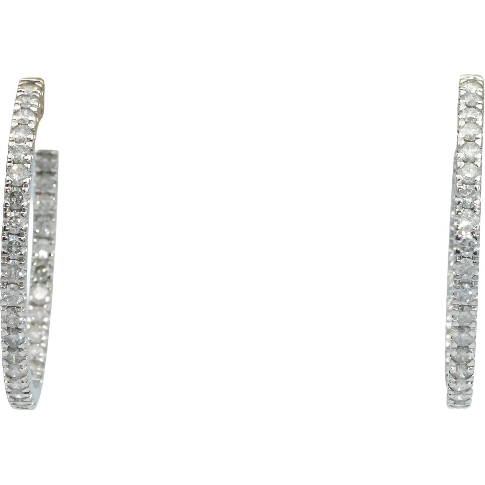 10k White Gold Round Cut Diamond Inside Out Hoop Earrings 5.0CT