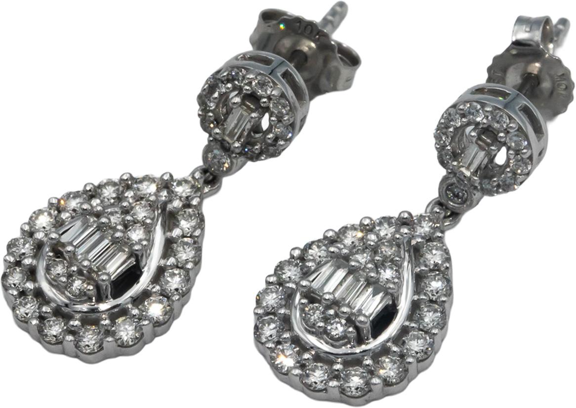 10k White Gold 1.0CT Diamond Drop Dangle Cluster Earrings
