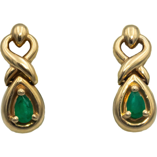 14k Yellow Gold 0.50CT Emerald Drop Dangle Stud Earrings