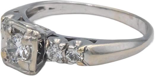 Vintage Antique 14k White Gold 0.50CT Diamond Ring w/ 0.20CT Center Size 7