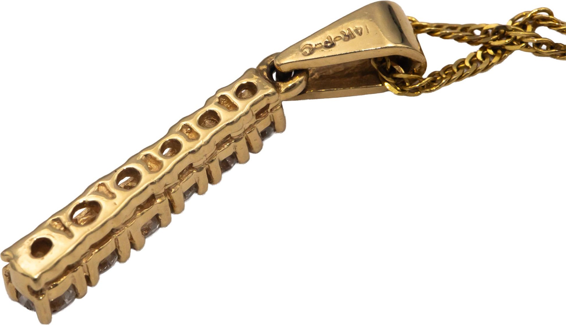 14k Yellow Gold 0.50CT Round Cut Diamond Stick Pendant Chain Necklace