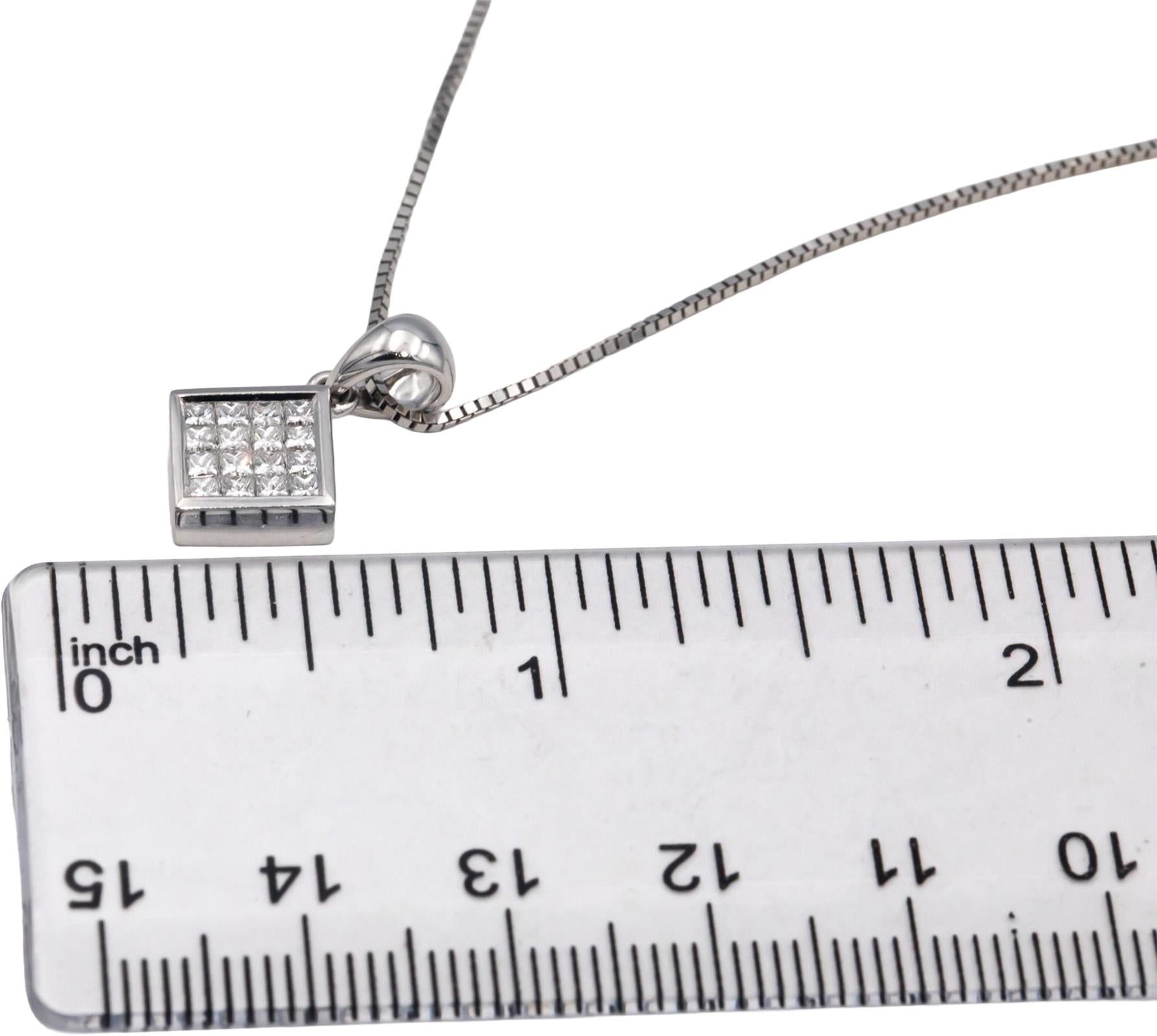14k & 18k White Gold 0.45CT Princess Cut Diamond Square Pendant Necklace