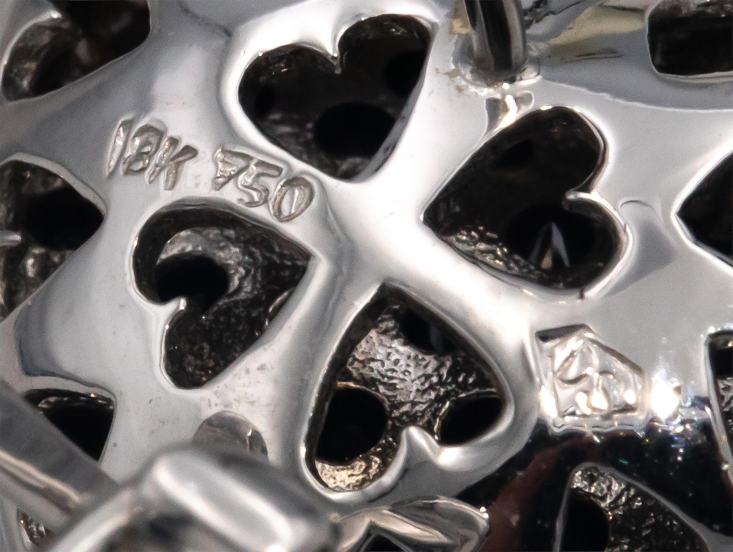 18k White Gold White and Black Round Diamond Heart Cluster Earrings 2.0CT