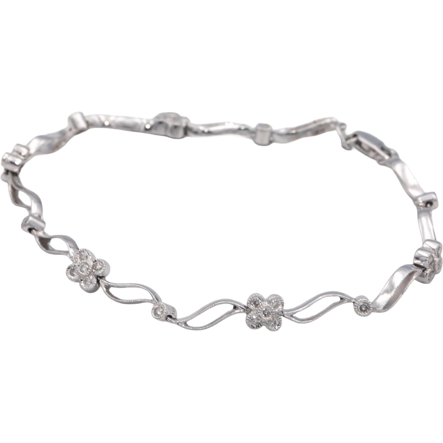 14k White Gold Jewelry 0.40CT Round Cut Diamond Flower Fancy Link Bracelet