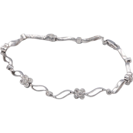 14k White Gold Jewelry 0.40CT Round Cut Diamond Flower Fancy Link Bracelet
