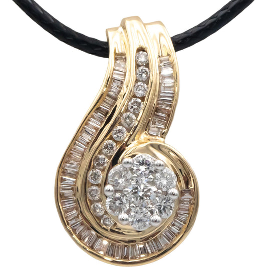 14k Yellow Gold 0.75CT Diamond Cluster Swirl Pendant
