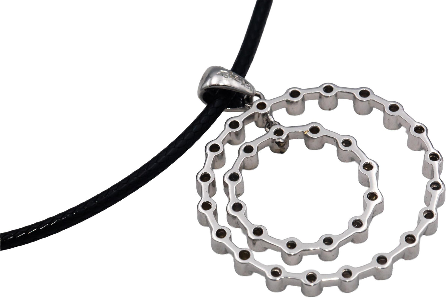 18k White Gold 0.65CT Round Cut Diamond Double Circle Pendant Necklace
