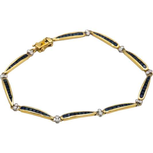 Designer 18k Yellow Gold 1.64CT Diamond and Sapphire Link Tennis Bracelet