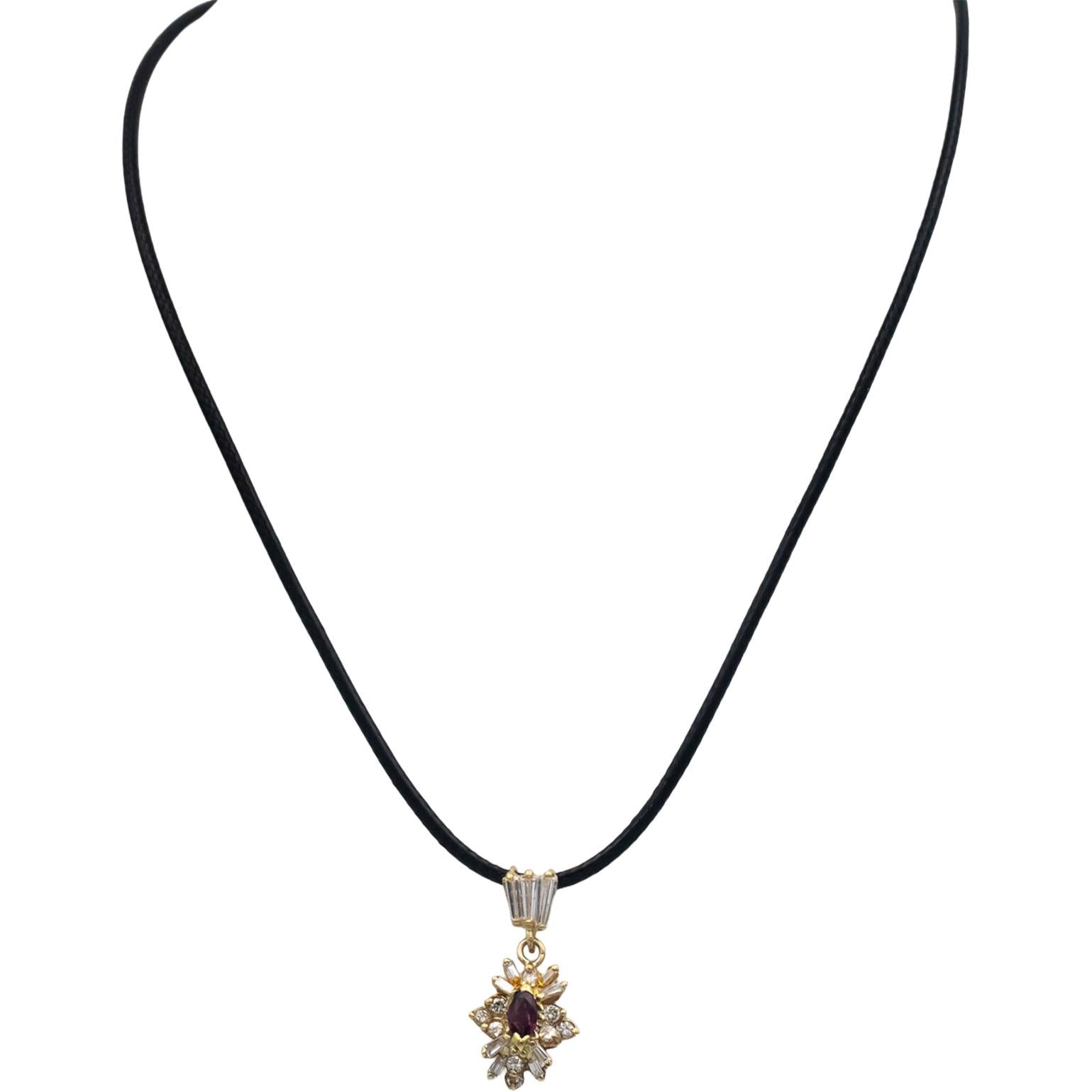 14k Yellow Gold Diamond and Ruby Cluster Pendant Necklace 1.0CT