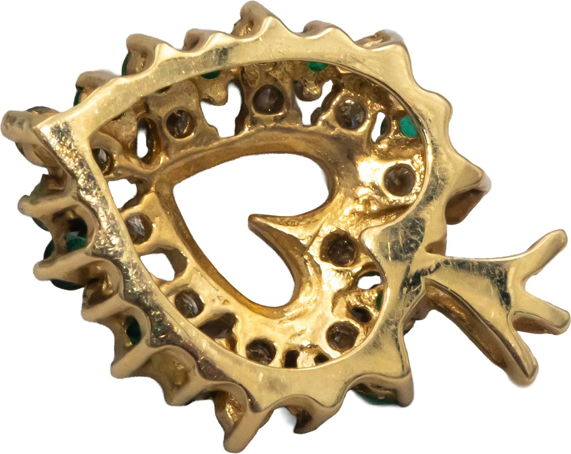 14k Yellow Gold 0.85CT Diamond and Emerald Cluster Heart Pendant