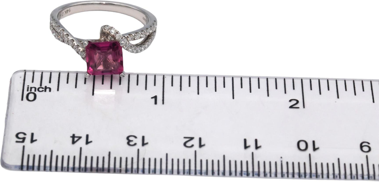 14k White Gold 1.64CT Diamond and Pink Tourmaline Ring Size 6.5