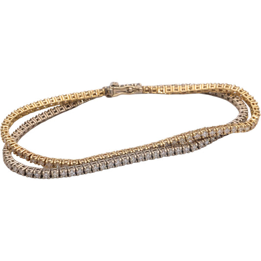 14k White and Yellow Gold Diamond Double Row Tennis Bracelet 4.64CT