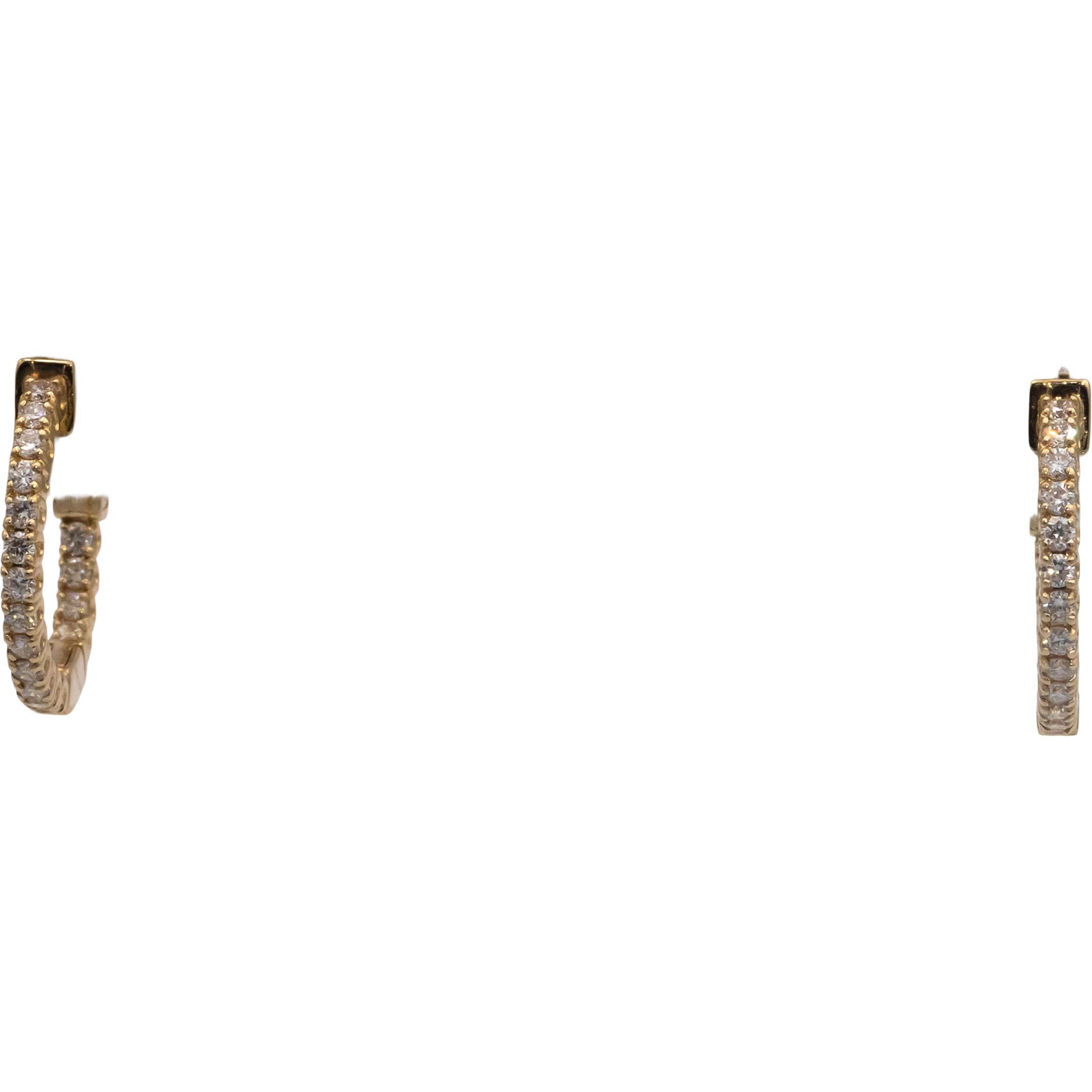 14k Yellow Gold 0.70CT Round Cut Diamond Inside Out Hoop Earrings