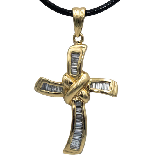 14k Yellow Gold Baguette Cut Diamond Cross Crucifix Pendant Necklace 0.50CT