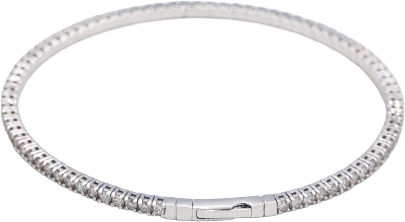 18k White Gold Round Diamond Semi-Flexible Bangle Bracelet 2.15CT