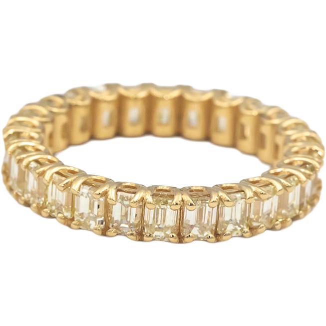 18k Yellow Gold VS Emerald Cut Light Yellow Diamond Eternity Ring 3.65CT Size 7