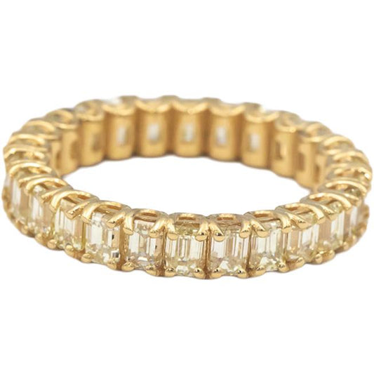 18k Yellow Gold VS Baguette Cut Light Yellow Diamond Eternity Ring 3.65CT Size 7
