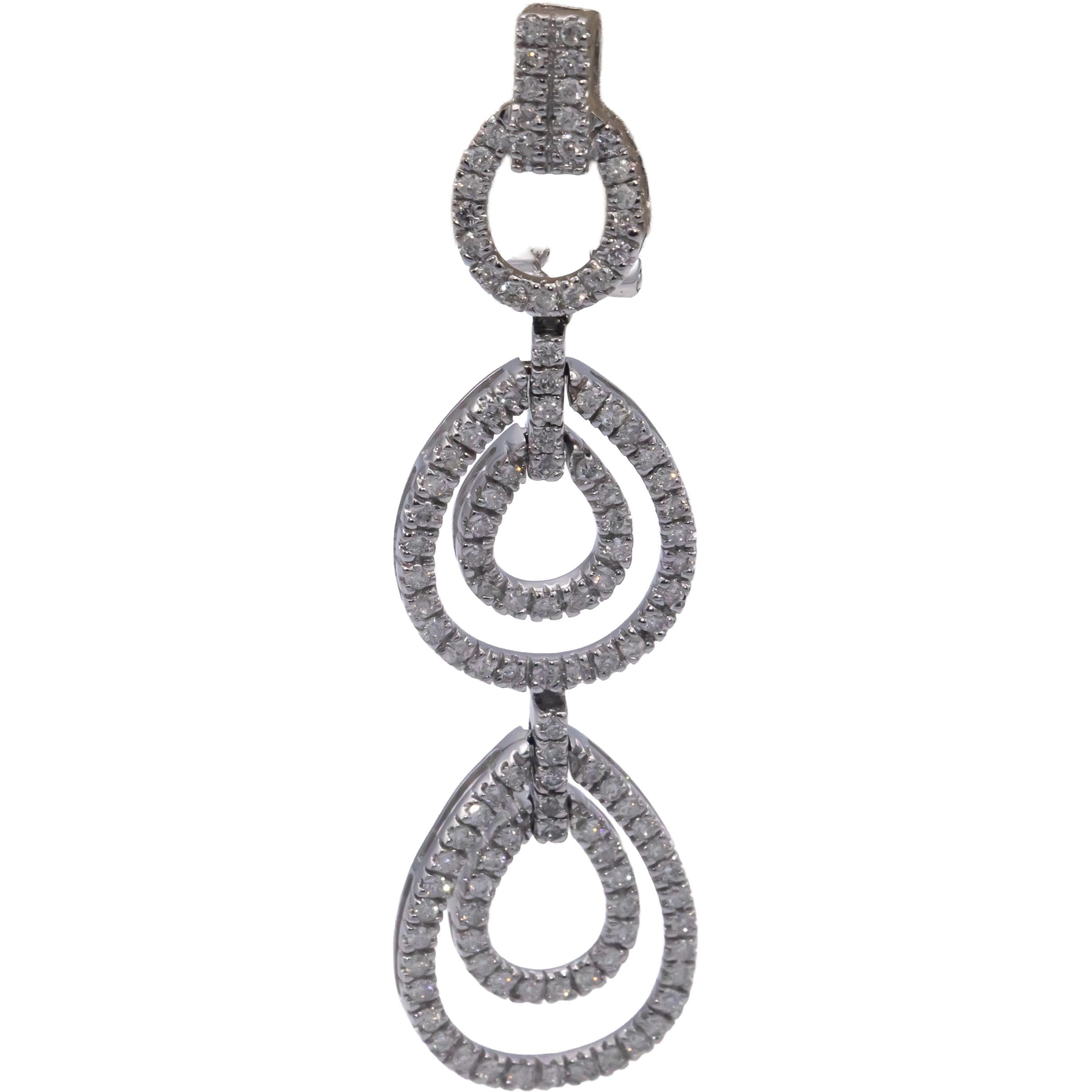 14k White Gold Round Diamond Drop Dangle Halo Earrings 1.50CT