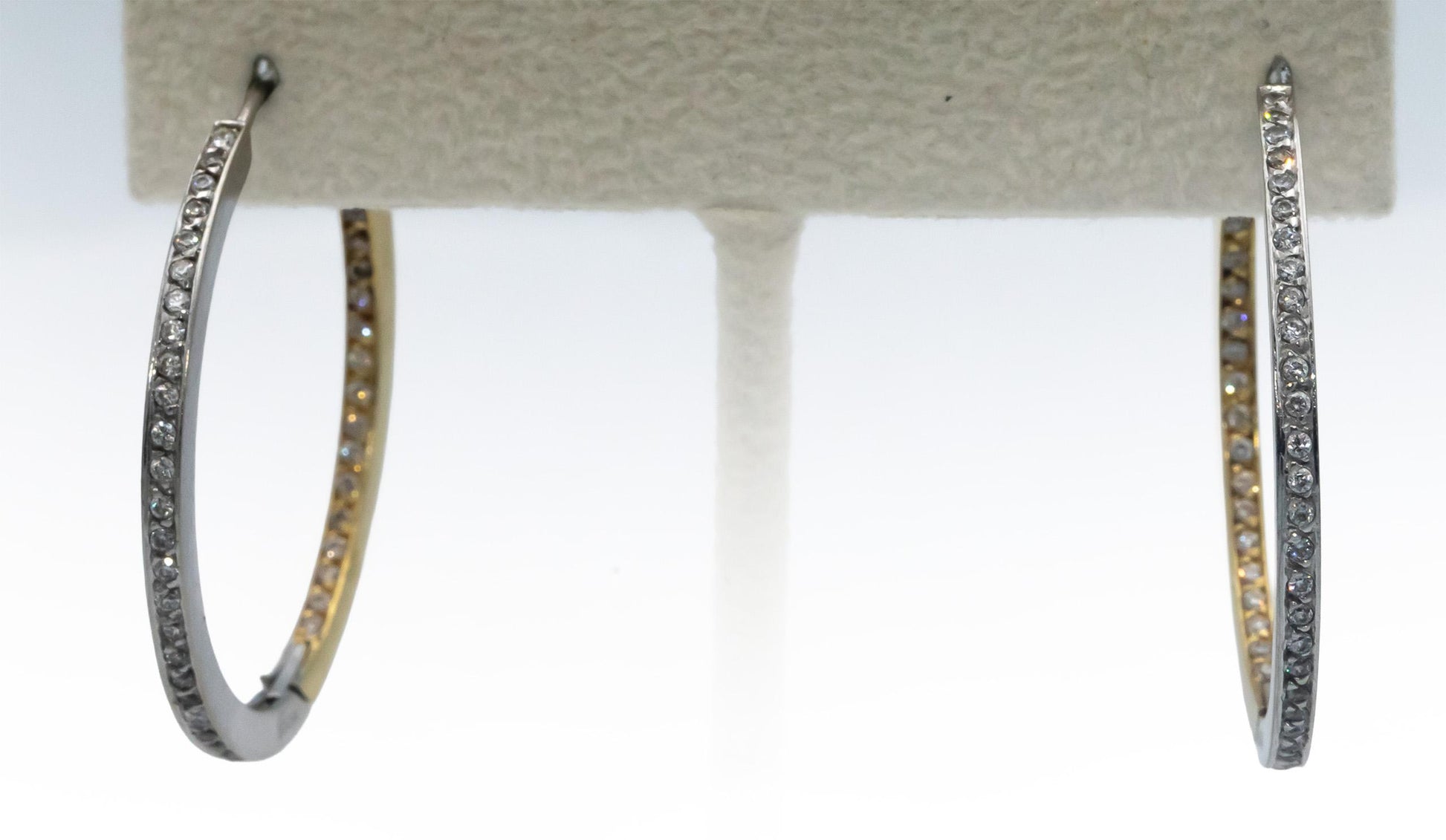 14k Yellow and White Gold Round Diamond Inside Out Hoop Earrings 1.0CT