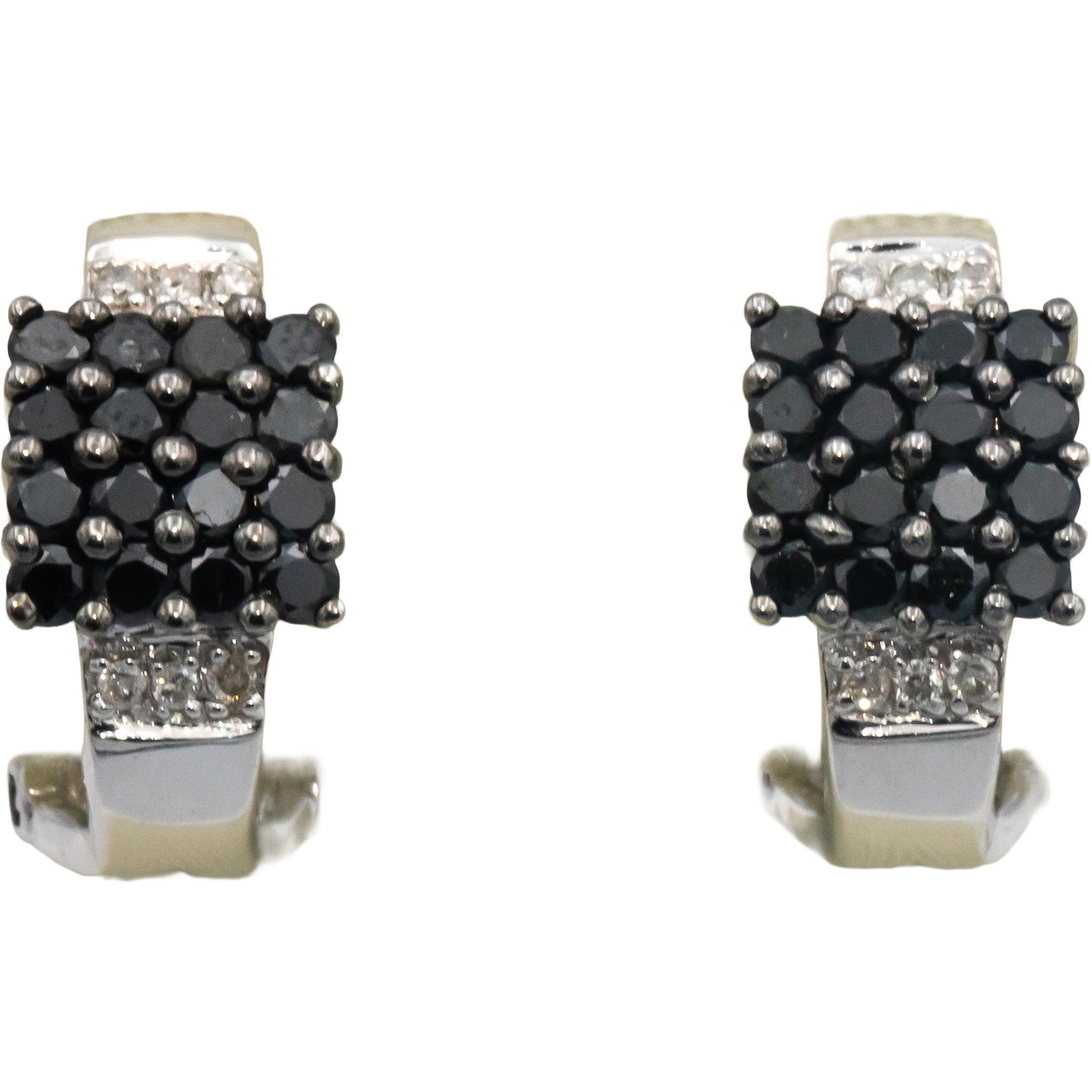 14k White Gold White and Black Diamond Cluster Curved Earrings 1.50CTW