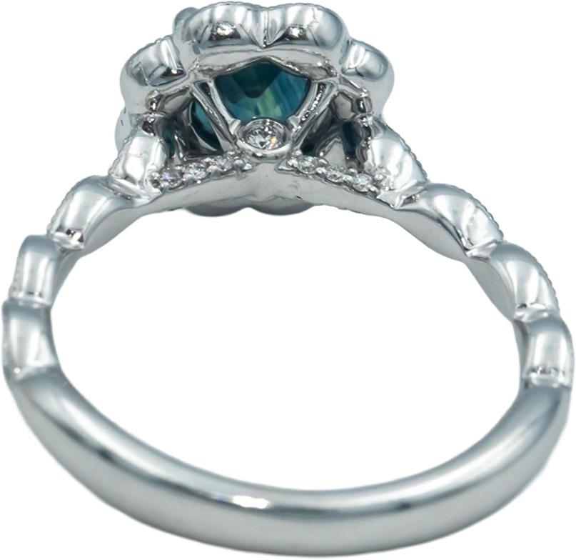 FANA 14k White Gold 1.42CT Diamond and Sapphire Halo Ring Size 6.5