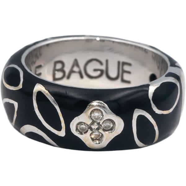 LA NOUVELLE BAGUE 18k White Gold Diamond & Enamel Band Ring 0.10CT Size 4.75