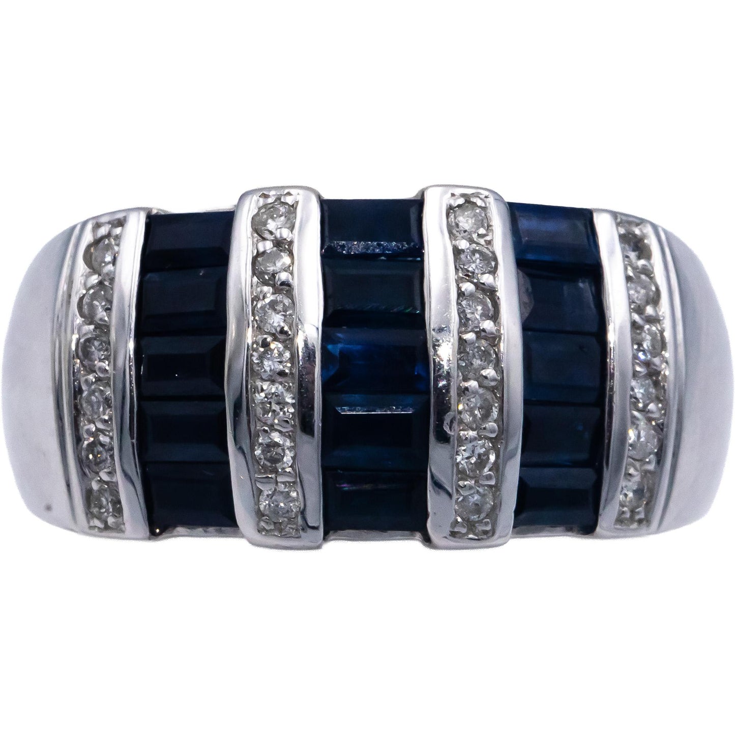 Designer 14k White Gold 1.83CT Diamond and Sapphire Band Ring Size 6.75
