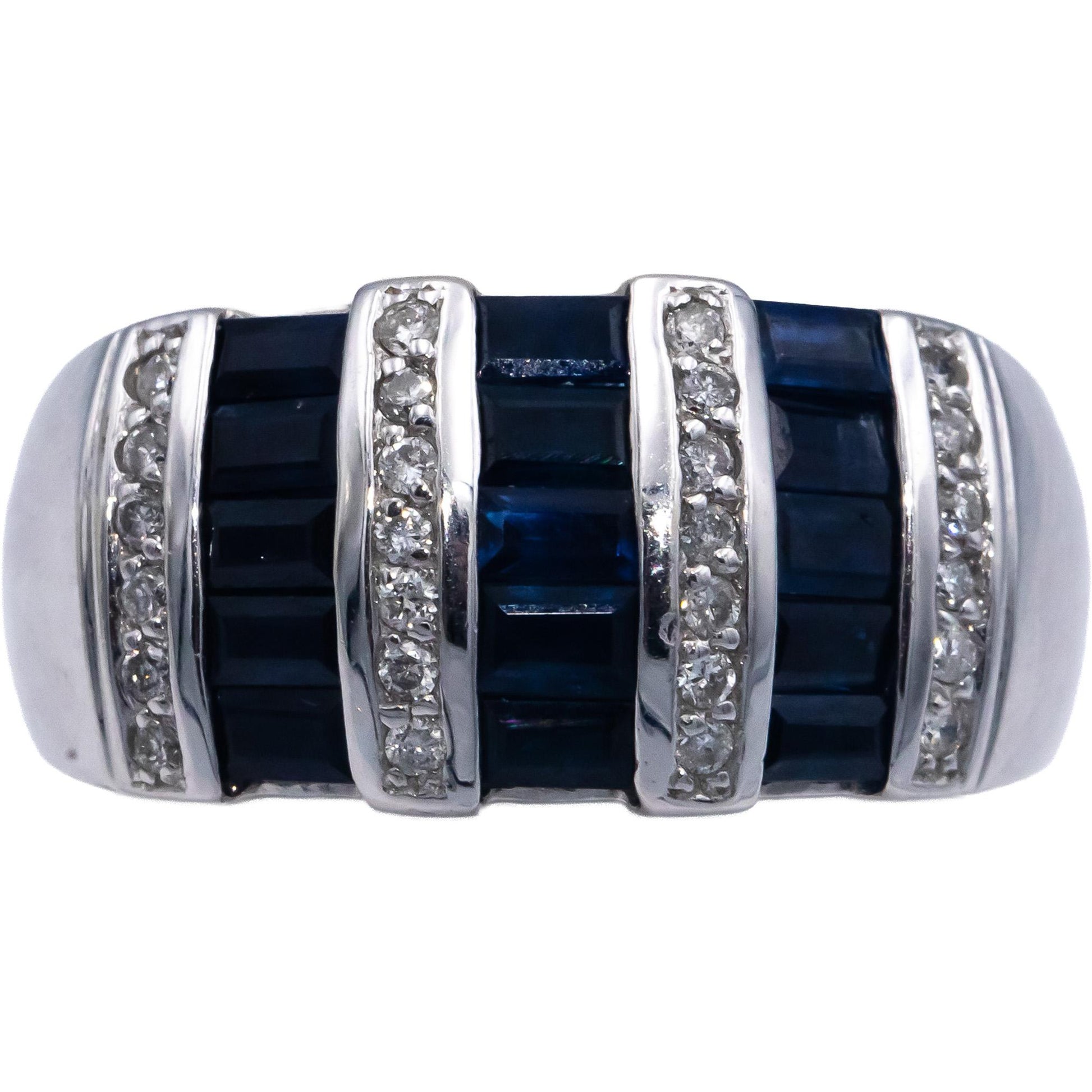 Designer 14k White Gold 1.83CT Diamond and Sapphire Band Ring Size 6.75