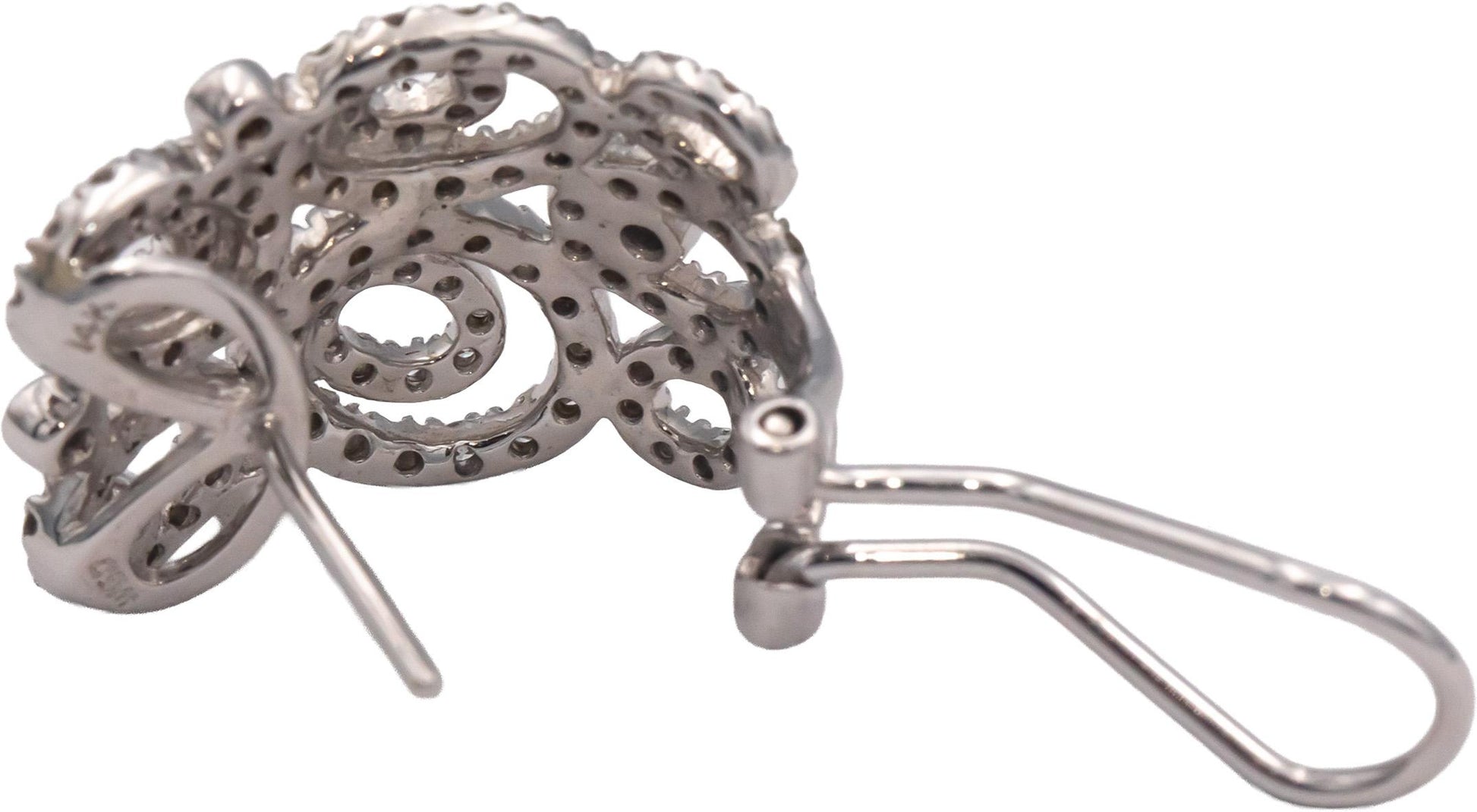 14k White Gold Round Cut Diamond Curved Earrings 1.0CT