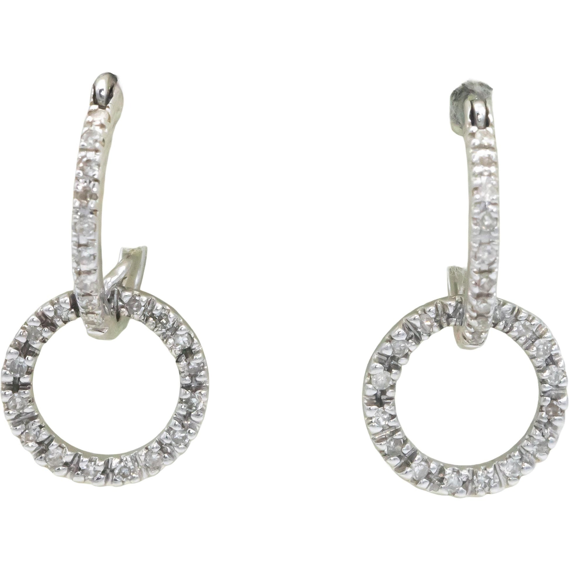 14k White Gold 0.25CT Round Cut Diamond Circle Dangle Earrings