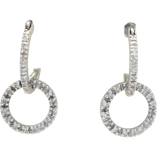 14k White Gold 0.25CT Round Cut Diamond Circle Dangle Earrings