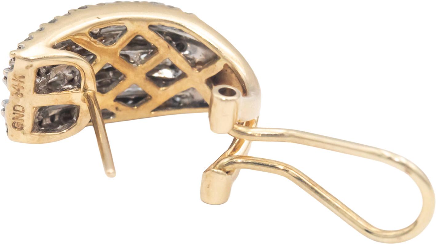 14k Yellow Gold 1.50CT Round and Baguette Cut Diamond Curved Earrings