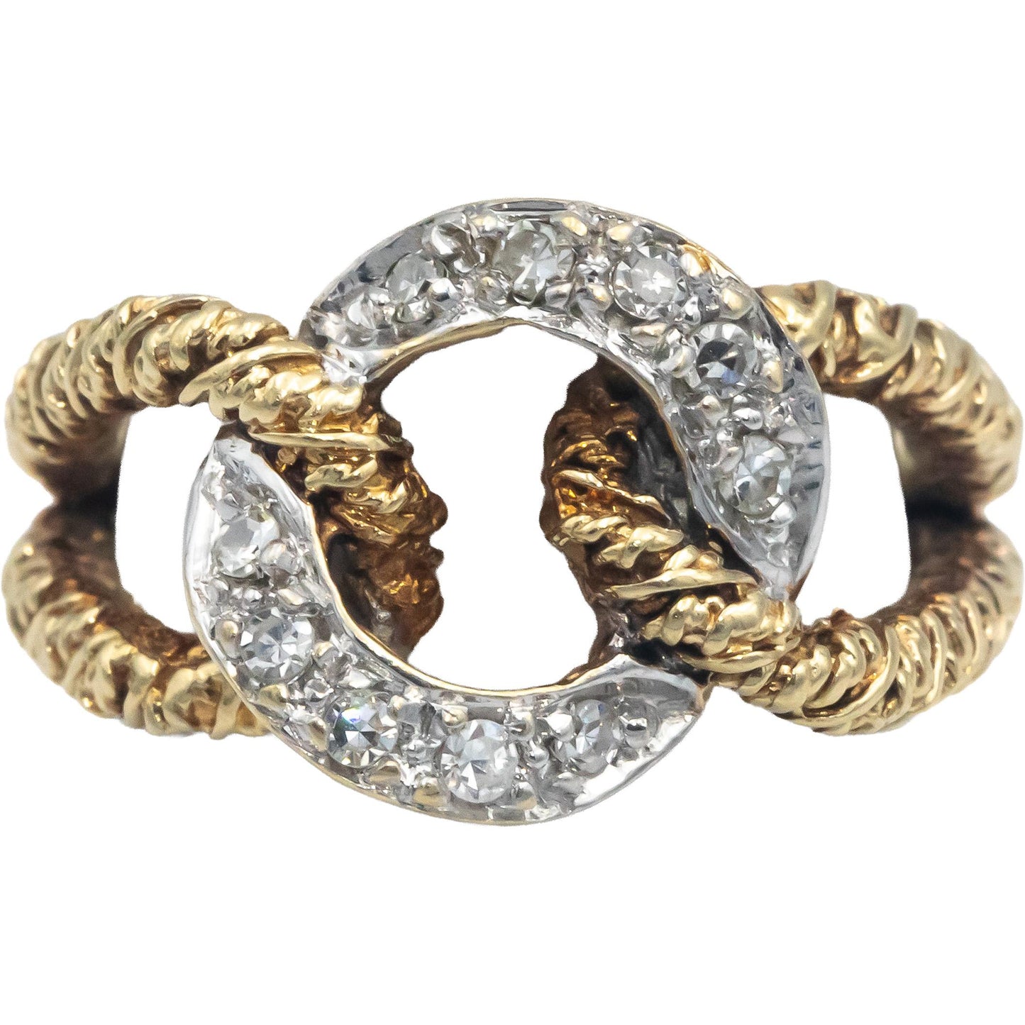 10k Yellow Gold 0.15CT VS Round Cut Diamond Chain Link Design Ring Size 5