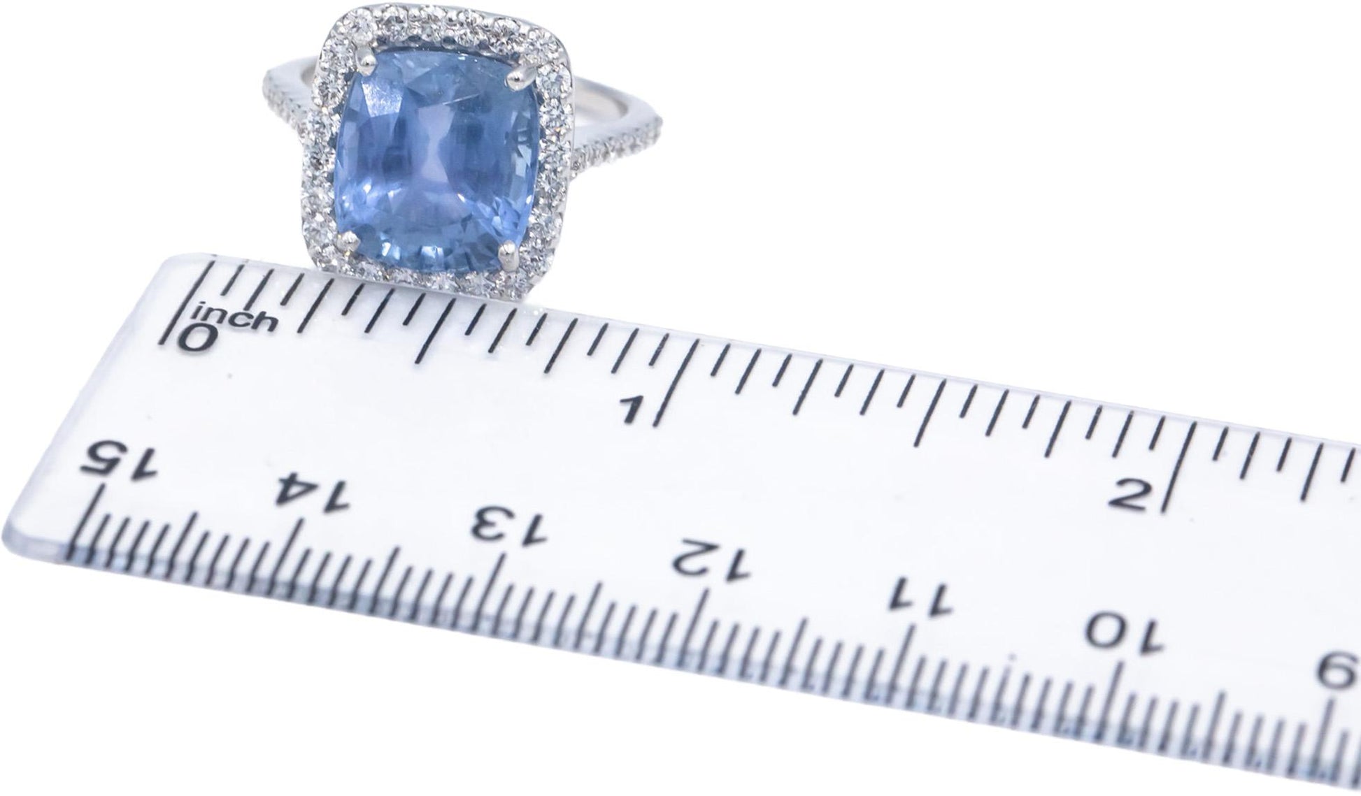 Diamond and Blue Sapphire 18k White Gold Engagement Halo Ring 10.59CT Size 7