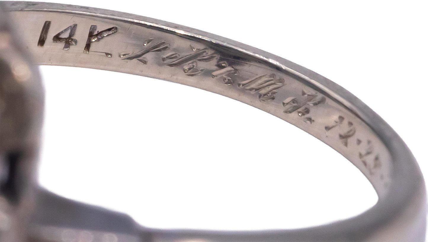 Antique Vintage 14k White Gold 0.27CT Diamond and Ruby Filigree Ring Size 6