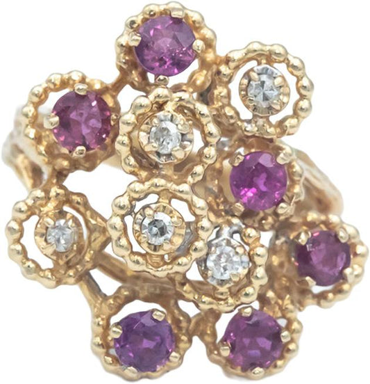 14k Yellow Gold 0.75CT Round Cut Diamond and Ruby Ring Size 6