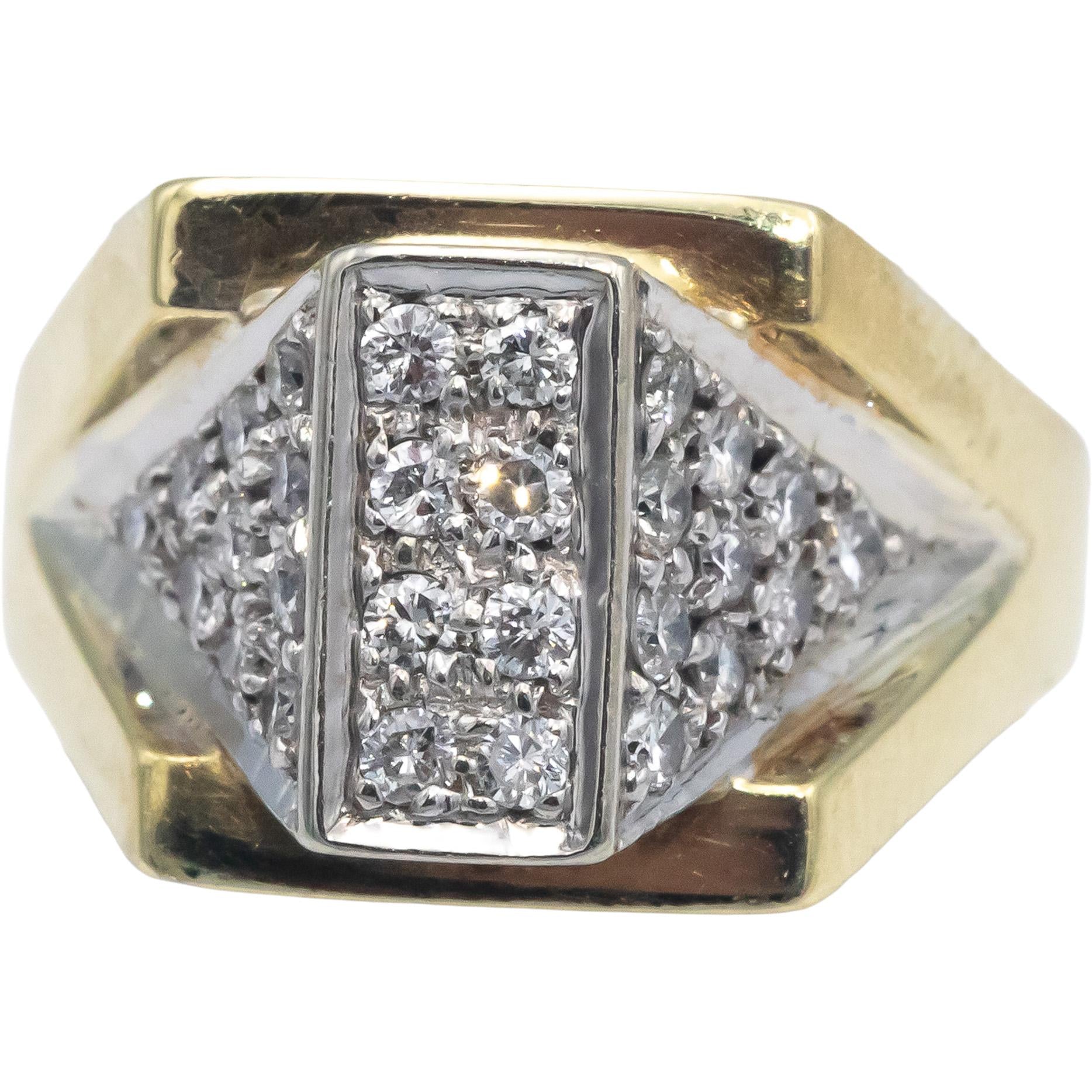 Vintage Retro 14k White & Yellow Gold 0.50CT Round Cut Diamond Ring Size 6.75