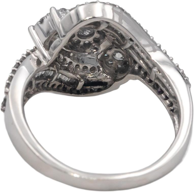 10k White Gold Round & Baguette Cut Diamond Cocktail Ring 0.75CT Size 8