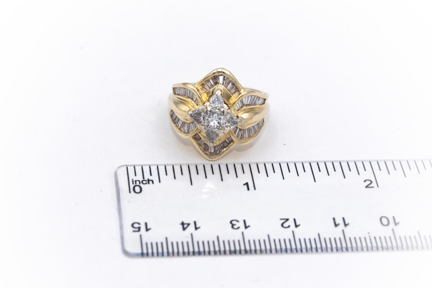 14k Yellow Gold VS Princess Trillion Baguette Diamond Cocktail Ring 2.0CT Size 7
