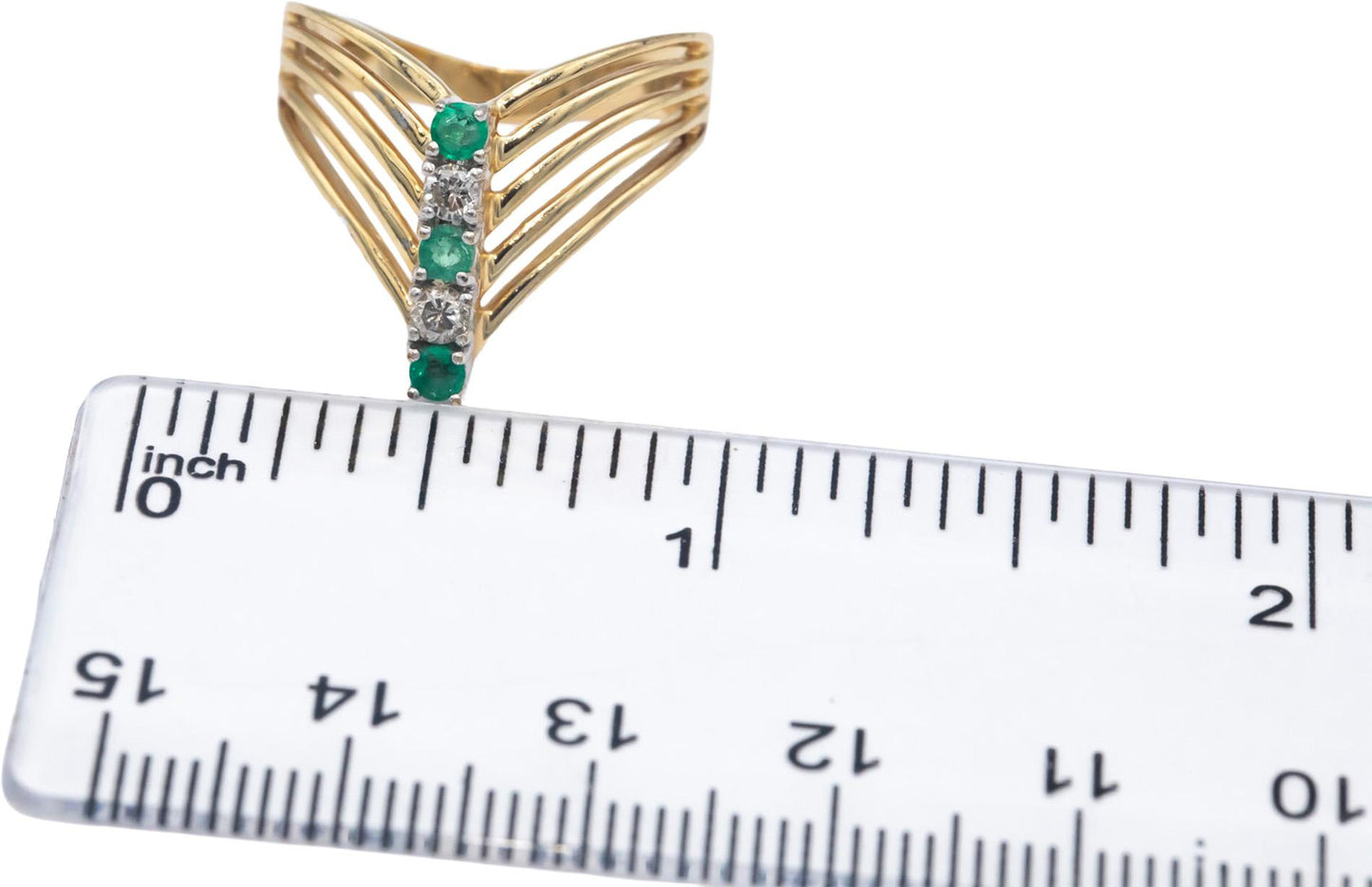 14k Yellow Gold 0.25CT Round Cut Diamond and Emerald Multi-Band Size 6.75