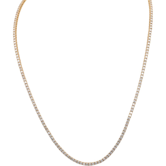 14k Yellow Gold Round Cut Diamond Tennis Necklace Chain 16.5" Long 4.01CT