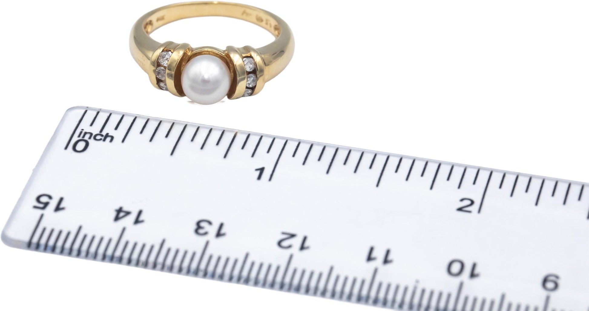 14k Yellow Gold 0.10CT Diamond & 6.4mm Pearl Cocktail Ring Size 7