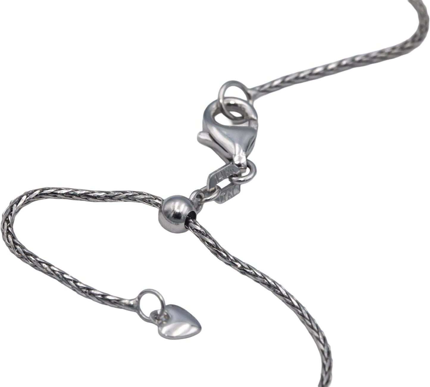 14k White Gold Wheat Link Necklace 22" Long w/ Adjustable Clasp