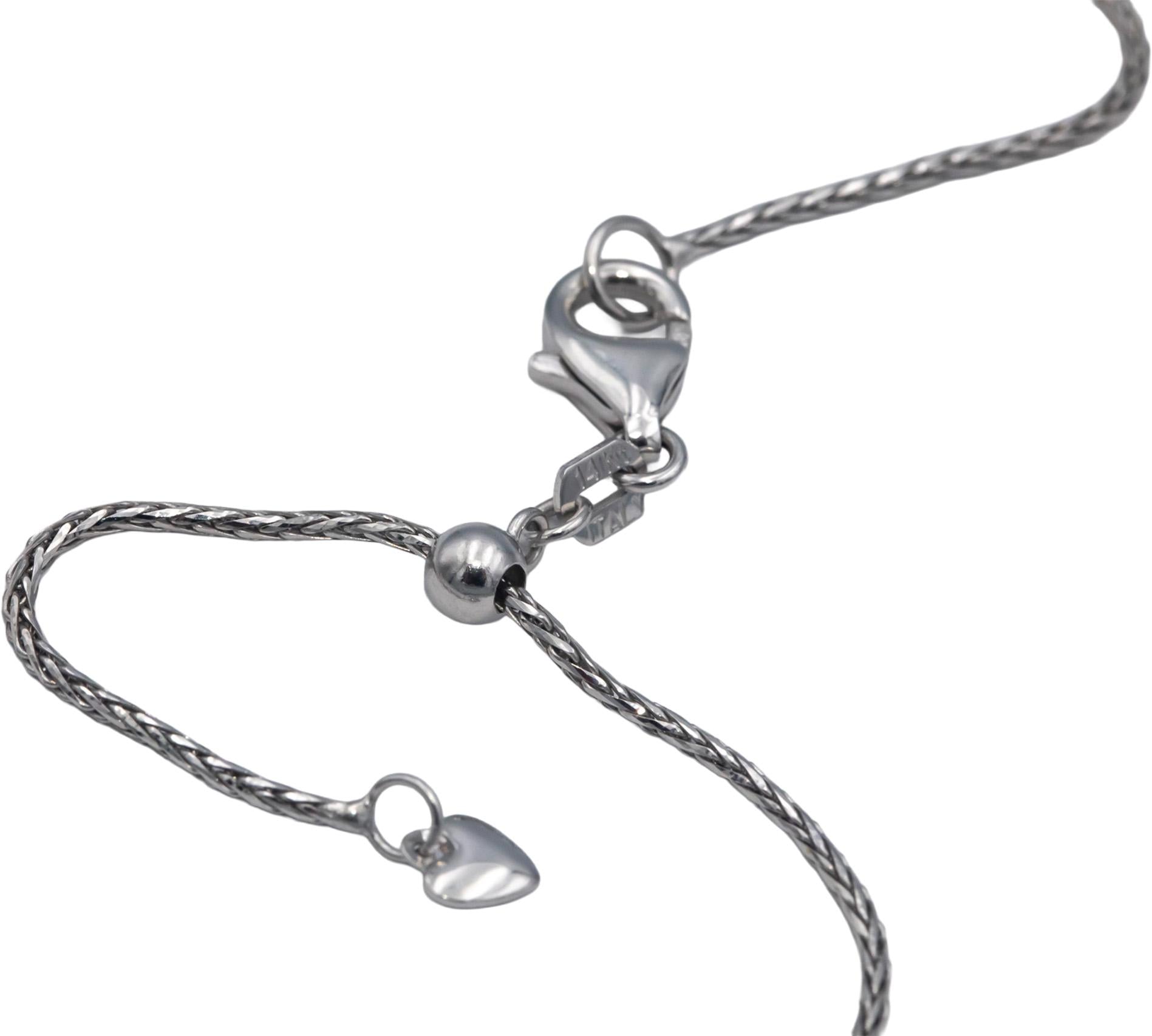 14k White Gold Wheat Link Necklace 22" Long w/ Adjustable Clasp