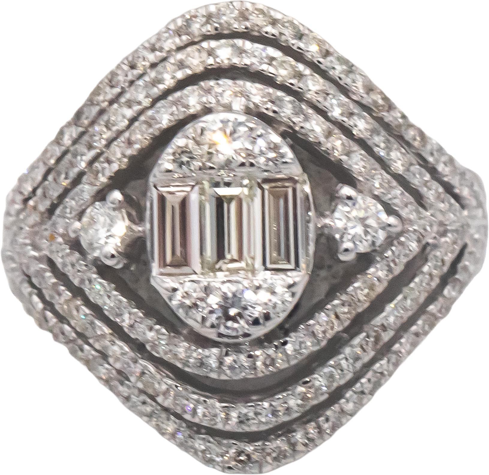 18k White Gold Jewelry 1.37CT VS Diamond Cluster Cocktail Ring Size 7