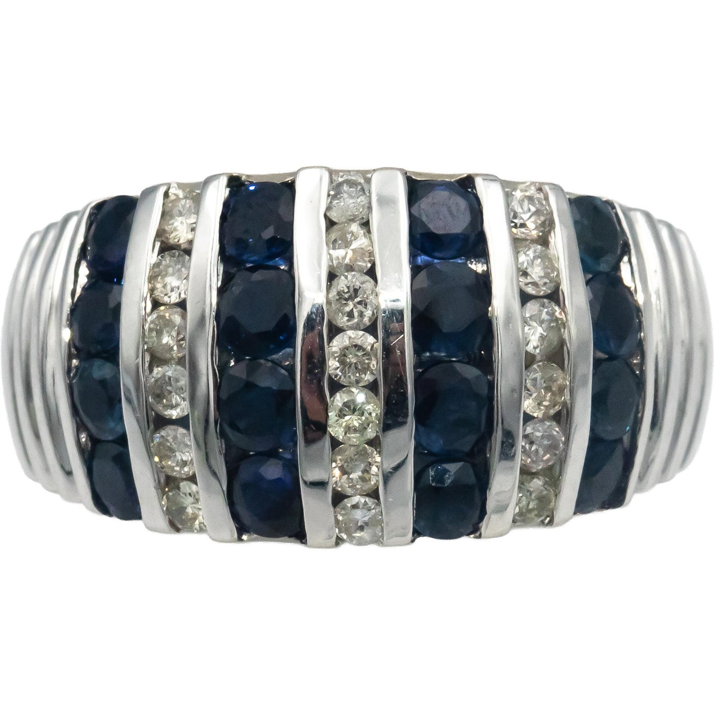 14k White Gold Diamond and Sapphire Channel Set Band Ring 1.80CT Size 7.25