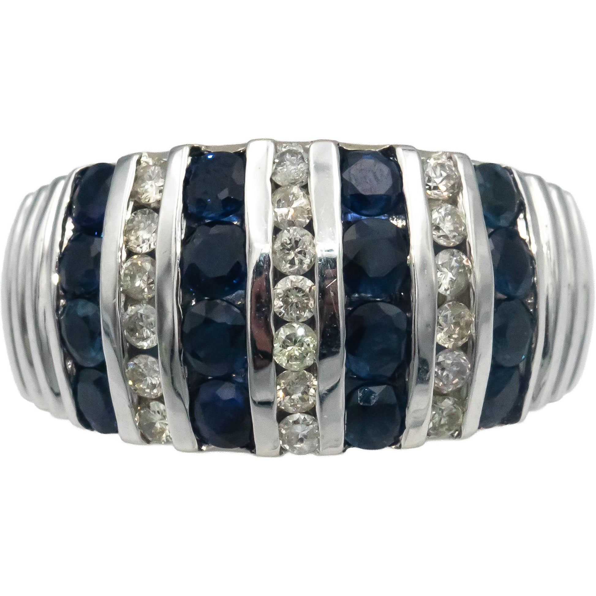 14k White Gold Diamond and Sapphire Channel Set Band Ring 1.80CT Size 7.25