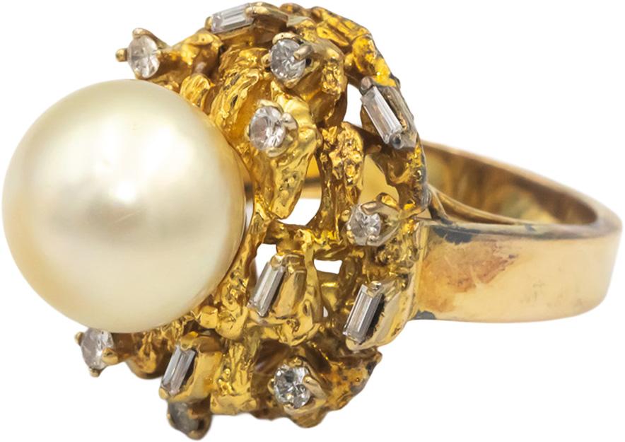 10k Yellow Gold 0.50CT VS Diamond & 12mm Pearl Cocktail Ring Size 5.25
