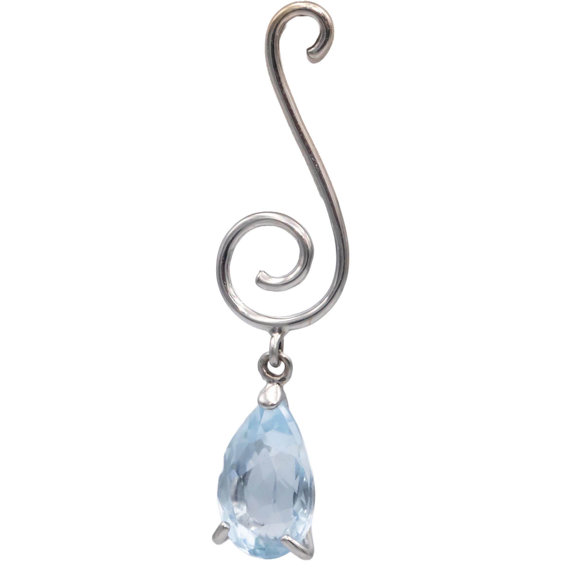 Blue Topaz 18k White Gold Jewelry Pear Cut Surreal Drop Dangle Earrings