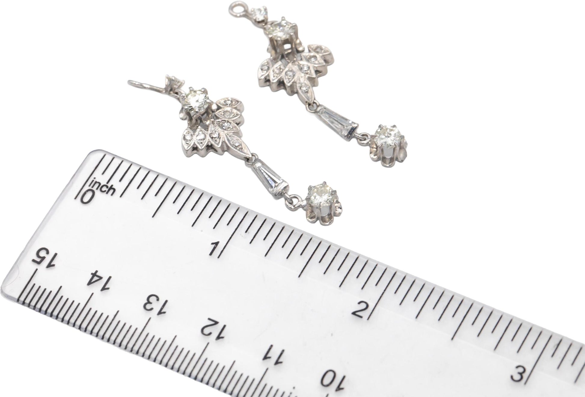 Vintage Diamond 14k White Gold Jewelry Earring Dangle Jacket Enhancers 1.35CT